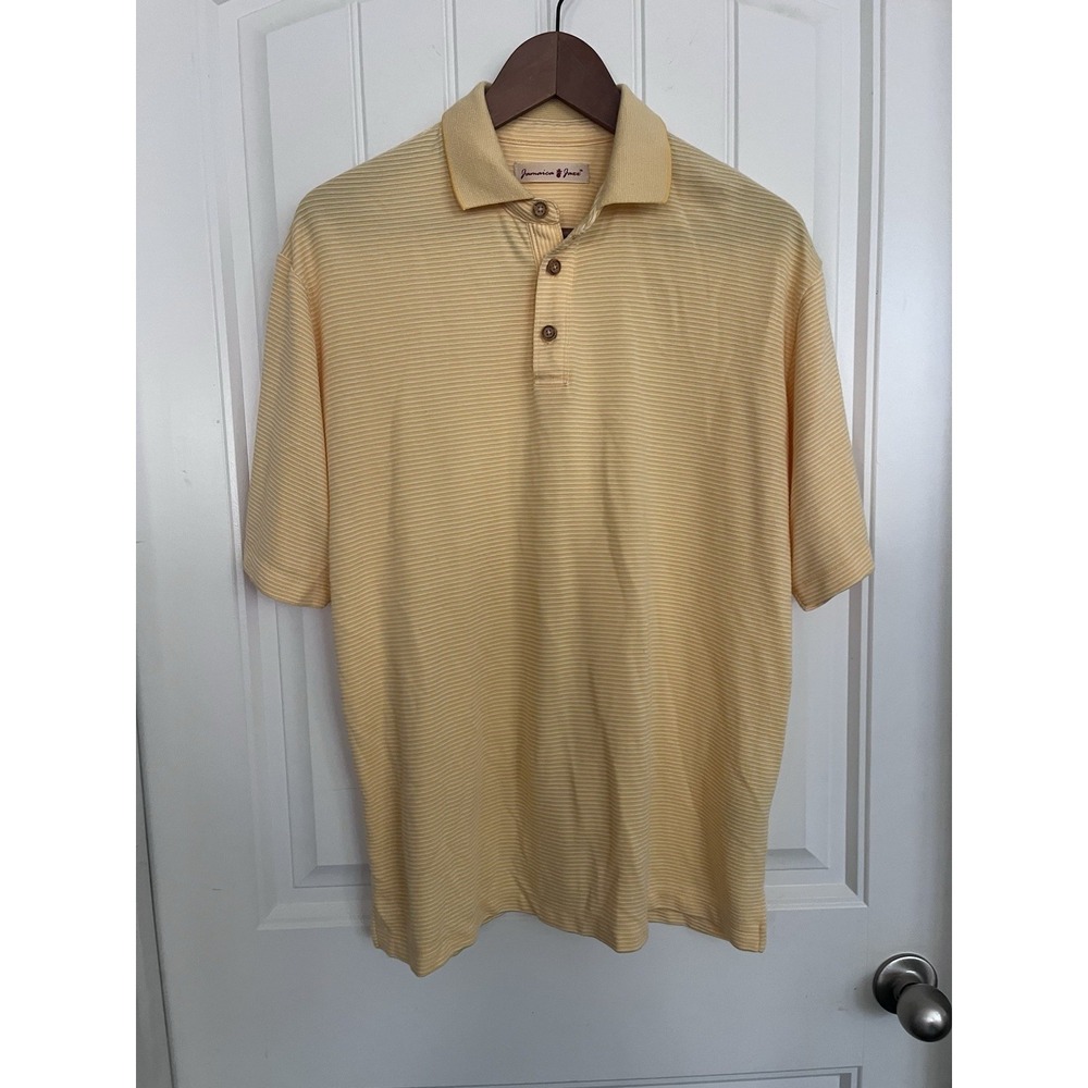 Jamaica Jaxx Polo Shirt Men's Size Medium Casual‎ Yellow Striped Knit 286